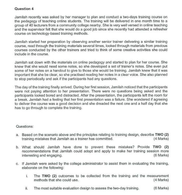 PLEASE ANSWER FOR QUESTION C. Question 4 Jamilah