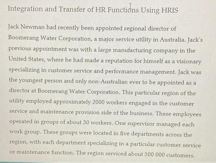 Integration and Transfer of HR Functions Using