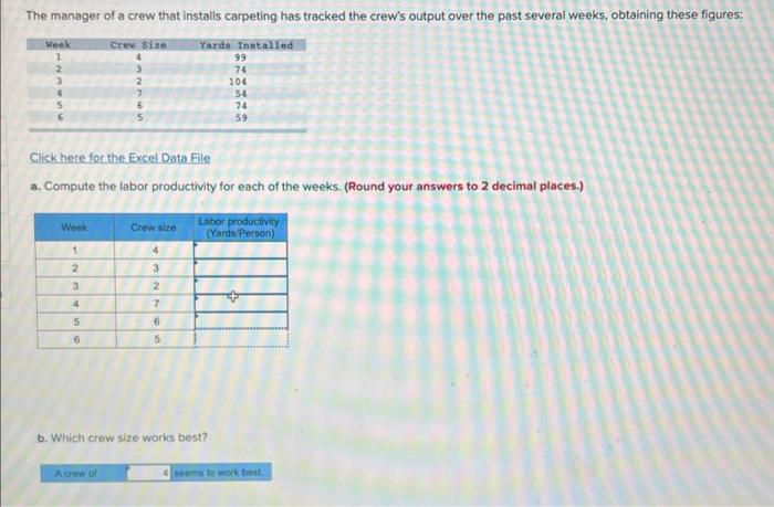Click here for the Excel Data File a. Compute the