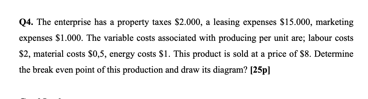 Q4. The enterprise has a property taxes $2.000, a