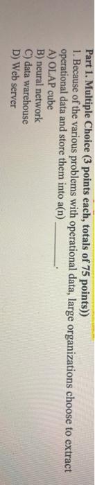 Part 1. Multiple Choice (3 points each, totals of