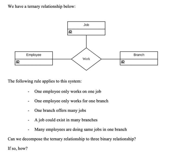 We have a ternary relationship below: Job ID