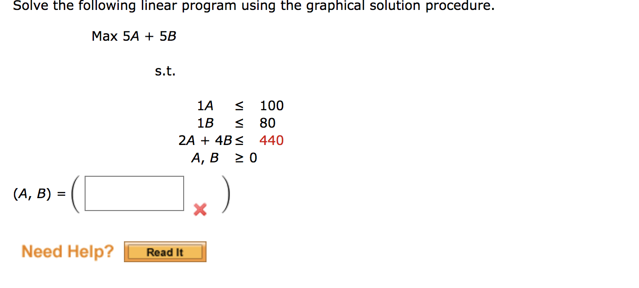 Max5A+5B s.t. 1A1BA+4BA,B100804400