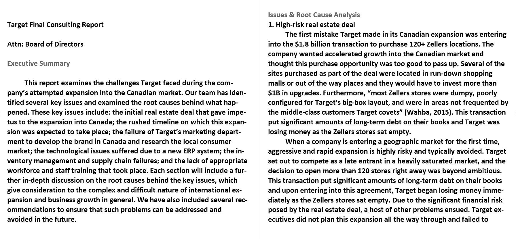 this report is written about why Target Canada