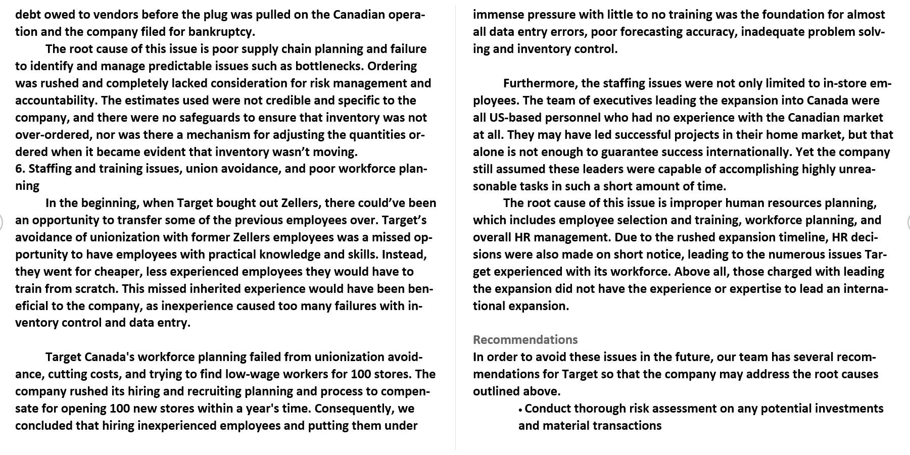 this report is written about why Target Canada
