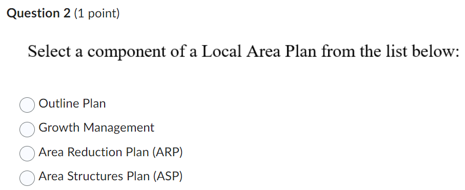 Select a component of a Local Area Plan from the
