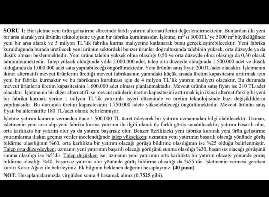 SORU 1: Bir iletme yeni rn gelitirme srecinde