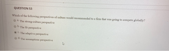 QUESTION 53 Which of the following perspectives