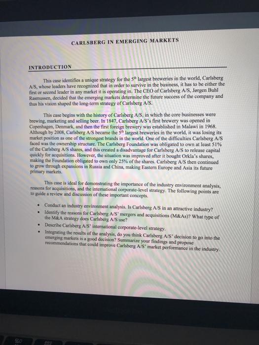 CARLSBERG IN EMERGING MARKETS INTRODUCTION This