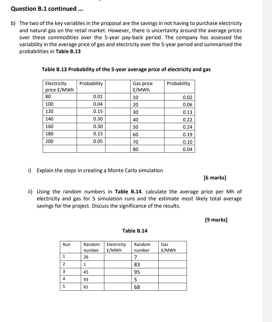 Question B.1 A food processing plant is planning