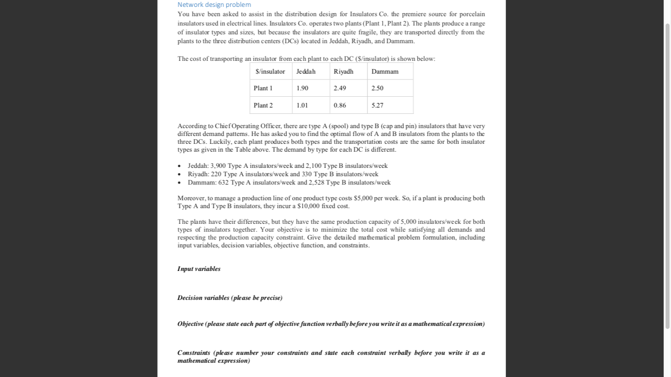 Network design problem You have been asked to