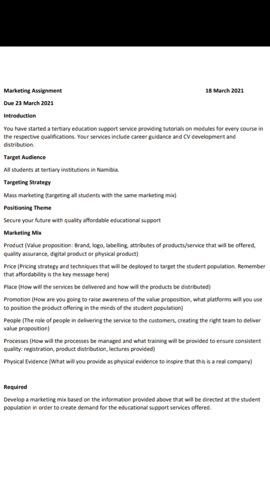 Marketing Assignment 18 March 2021 Due 23 March