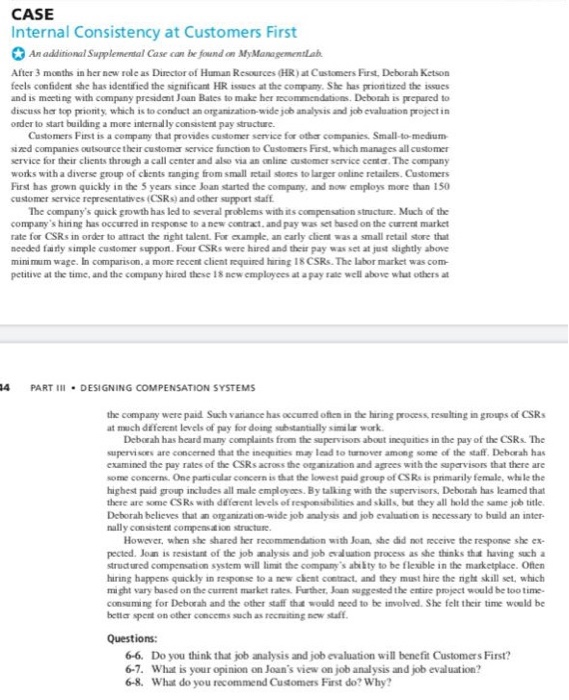 CASE Internal Consistency at Customers First An