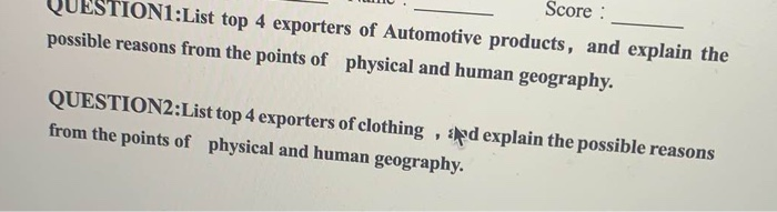 QUESTION1:List top 4 exporters of Automotive