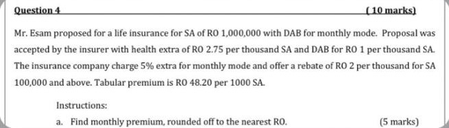 Question 4 (10 marks) Mr. Esam proposed for a