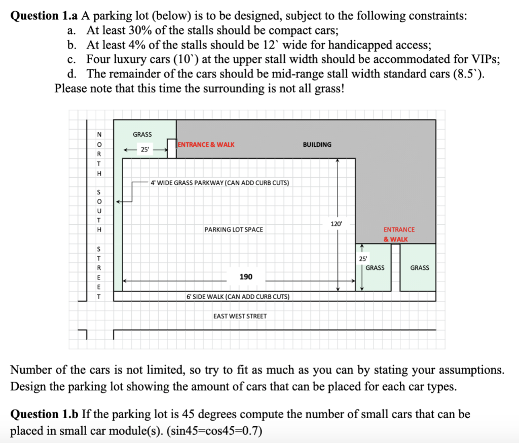 Question 1.a A parking lot (below) is to be