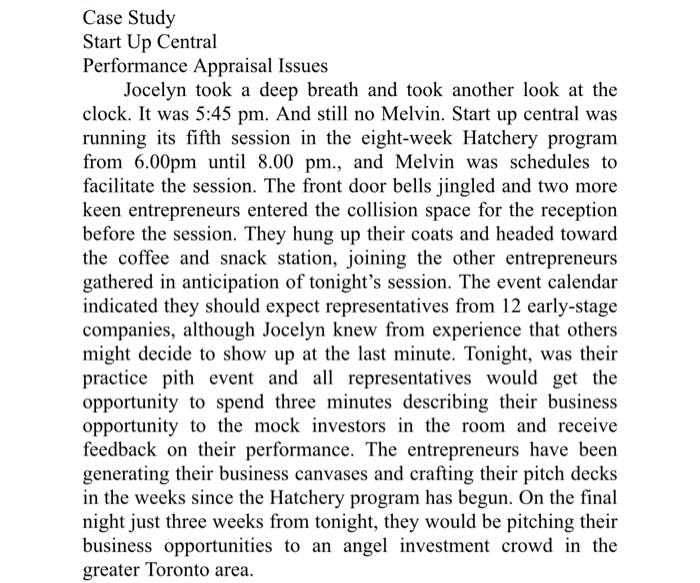 Case Study Start Up Central Performance Appraisal