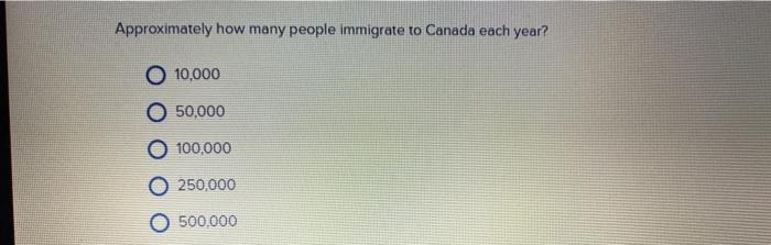 Approximately how many people immigrate to Canada