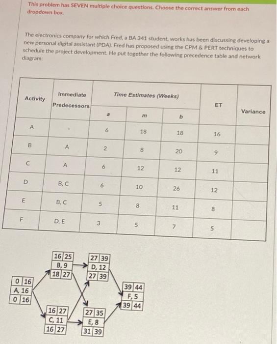 This problem has SEVEN multiple choice questions.