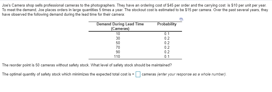 Joe's Camera shop sells professional cameras to