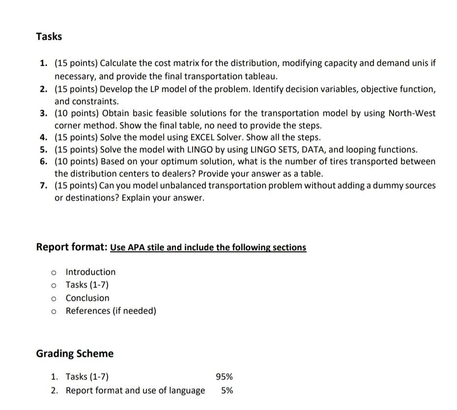 Tasks 1. (15 points) Calculate the cost matrix
