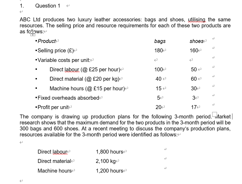1. Question 1 + 2 t 2 ABC Ltd produces two luxury