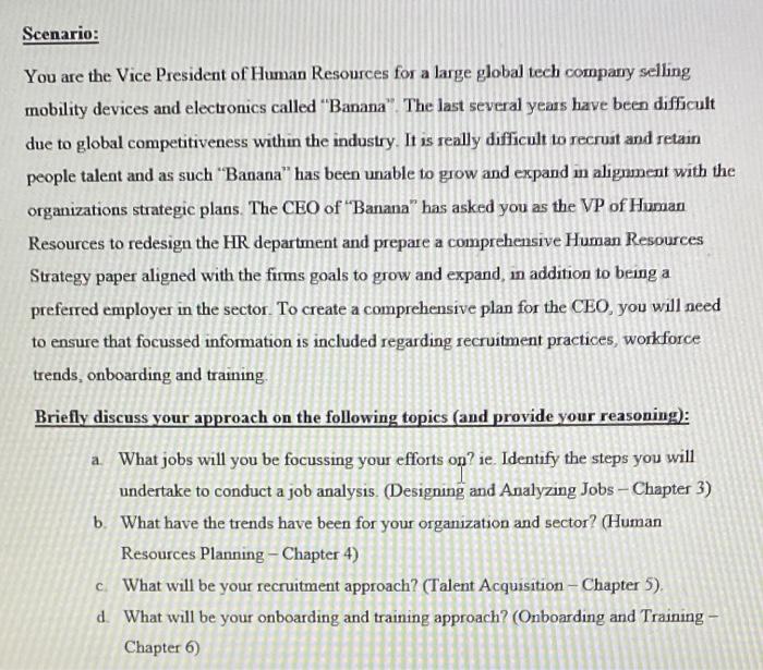 Scenario: You are the Vice President of Human