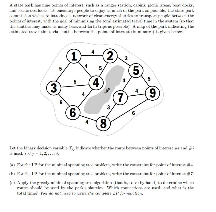A state park has nine points of interest, such as