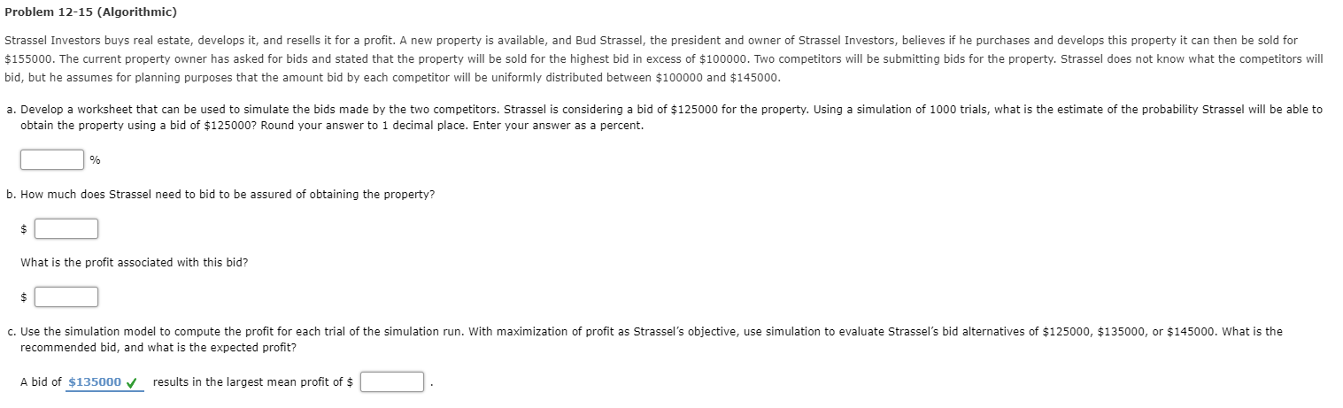 Problem 12-15 (Algorithmic) Strassel Investors