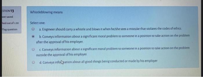 STION 13 Whistleblowing means wer saved ked out