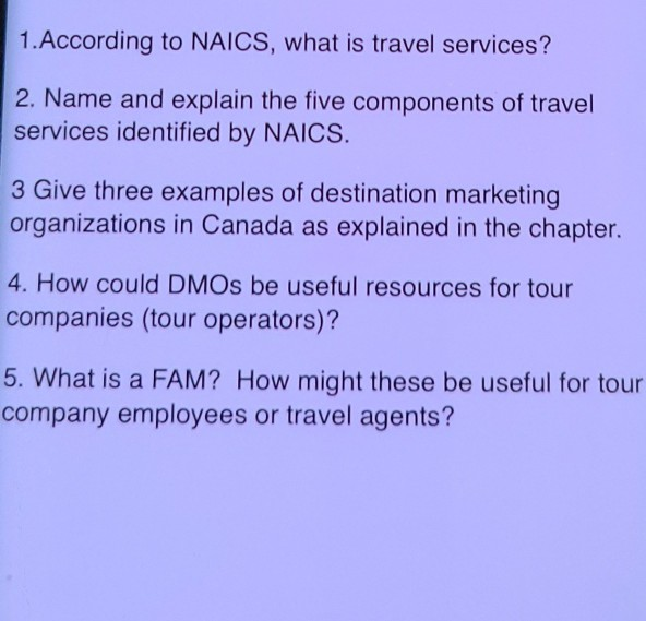 1. According to NAICS, what is travel services?