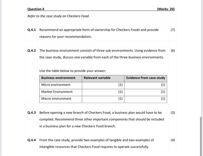 (Marks: 20) Question 4 Refer to the case study on