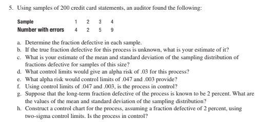 5. Using samples of 200 credit card statements,