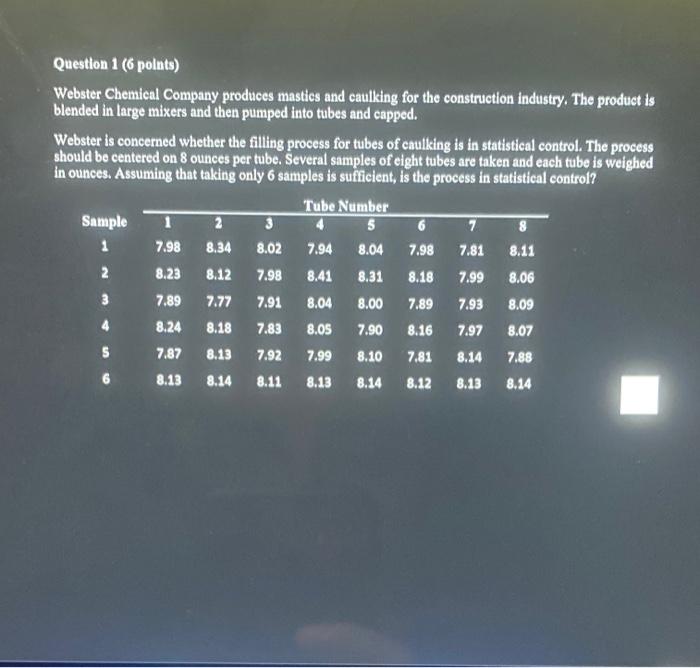 need help with step by step Question 1 (6 points)