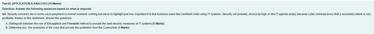 Part III. APPLICATION & ANALYSIS (10 Marks)