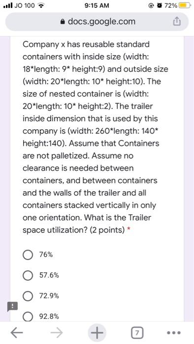 .. JO 100 9:15 AM 72% docs.google.com Company x