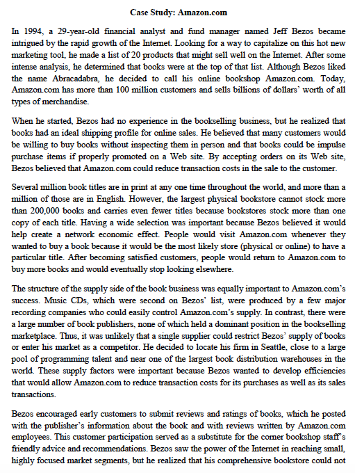 Case Study: Amazon.com In 1994, a 29-year-old