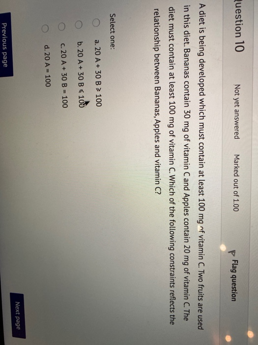 Question 10 Not yet answered Marked out of 1.00