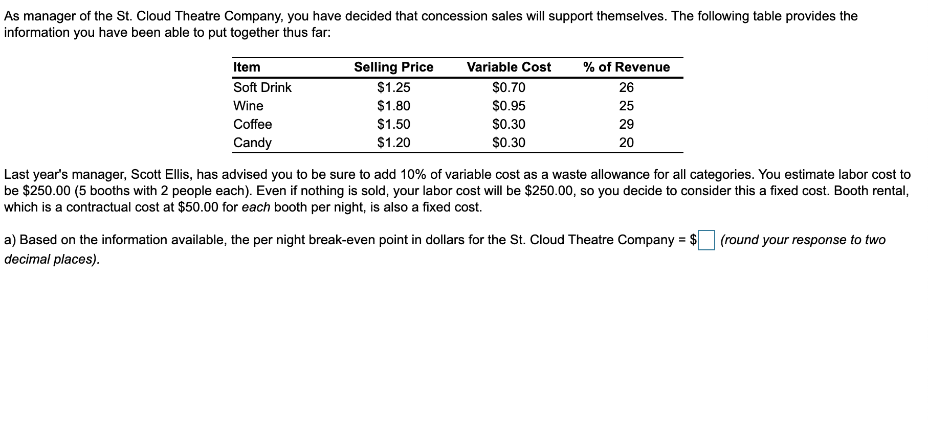 As manager of the St. Cloud Theatre Company, you