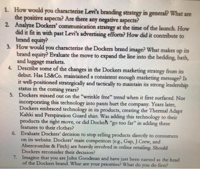 1. How would you characterize Levi's branding