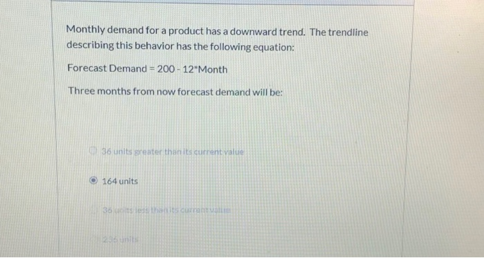 Monthly demand for a product has a downward