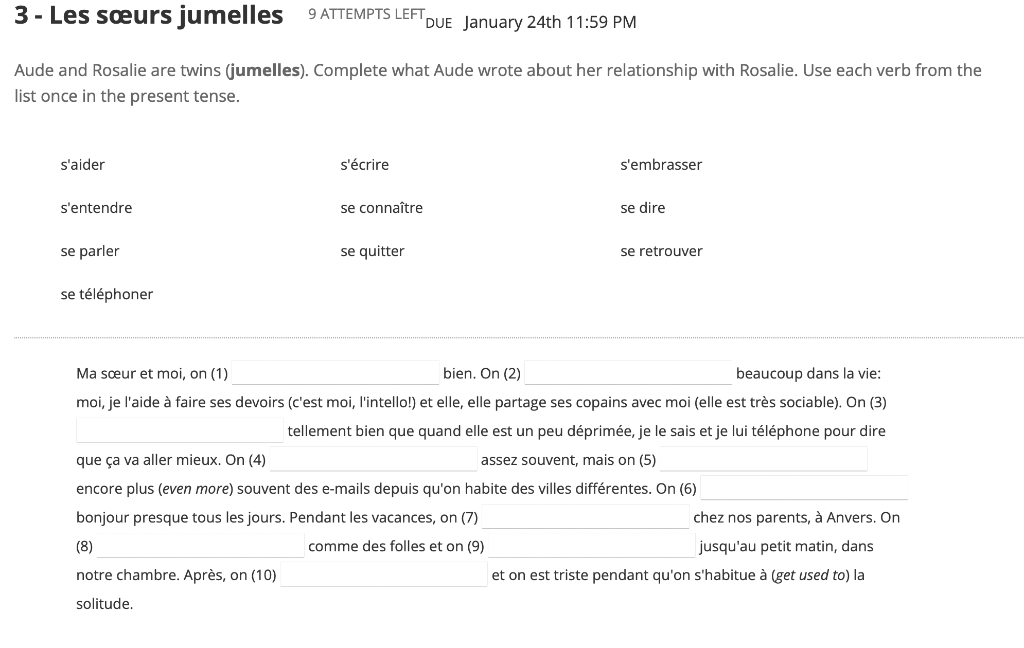 3 - Les seurs jumelles 9ATTEMPTS LEFT DUE January