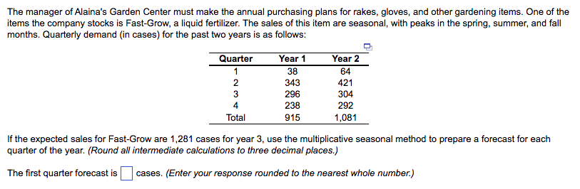 The manager of Alaina's Garden Center must make