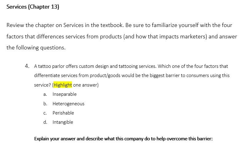 Services (Chapter 13) Review the chapter on