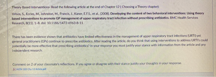 Theory Based Interventions. Read the following