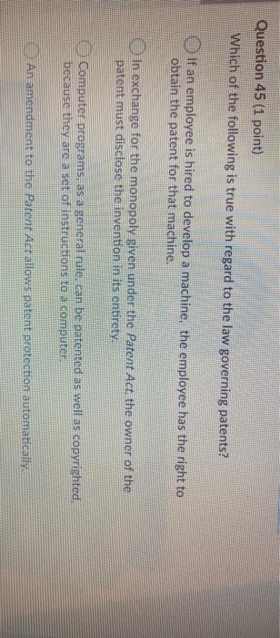 Question 45 (1 point) Which of the following is