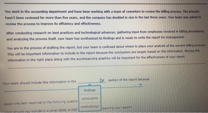 You work in the accounting department and have