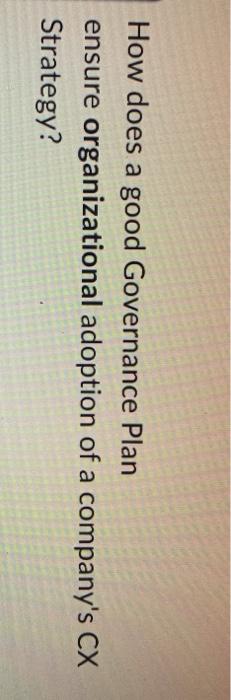 How does a good Governance Plan ensure