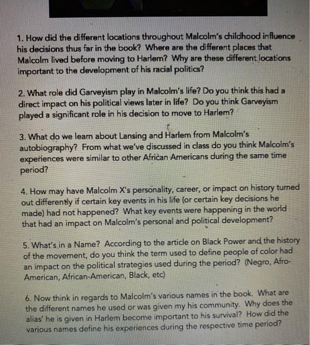 1. How did the different locations throughout