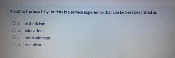 A visit to the beach by tourists is a service